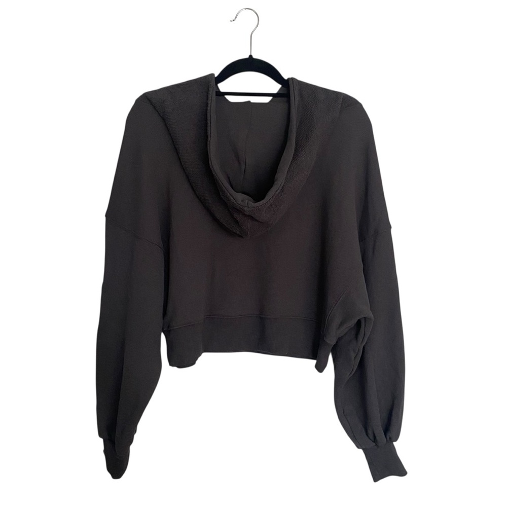 Zenana Cropped Hoodie Dark Charcoal Grey Womens Size Medium Kangaroo Pocket - Picture 3 of 12